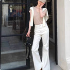 High Waisted Slim Pants With Straight Leg And Wide Leg Pants For Floor Dragging