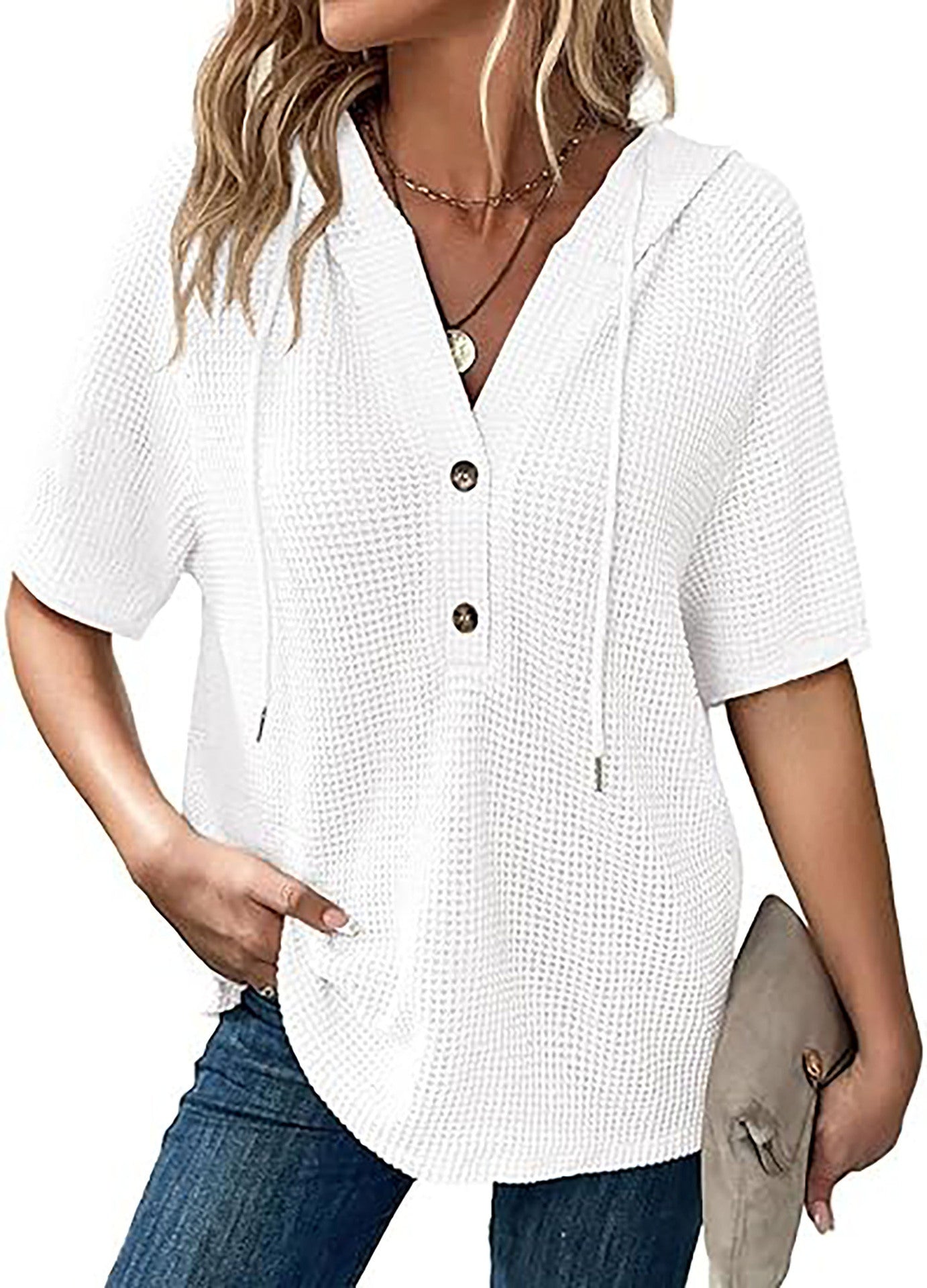 Women's Summer Waffle Knitted Short Sleeve