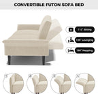 89” Futon Sofa Bed, Velvet Fabric Comfy Futon Couch Bed with 2 Square Pillows, Convertible Sleeper Sofa with Adjustable Backrest& Armrests, Modern Loveseat Sleeper for Living Room, Beige - Grand Goldman