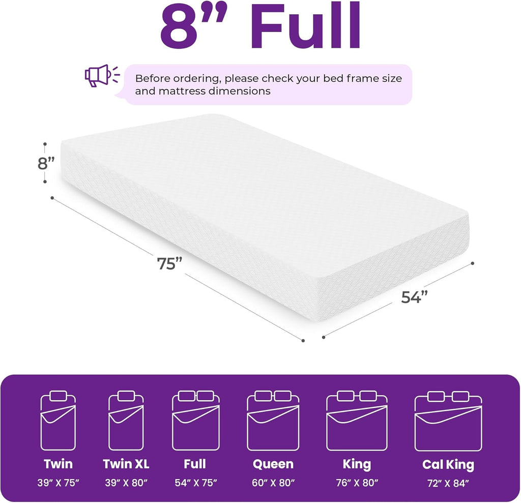 8 Inch Full Cooling Gel Memory Foam Mattress for Cool Sleep Medium Firm CertiPUR-US Certified Mattress in a Box Pressure Relief Removable Cover No Fiberglass (Full, 8 in) - Grand Goldman