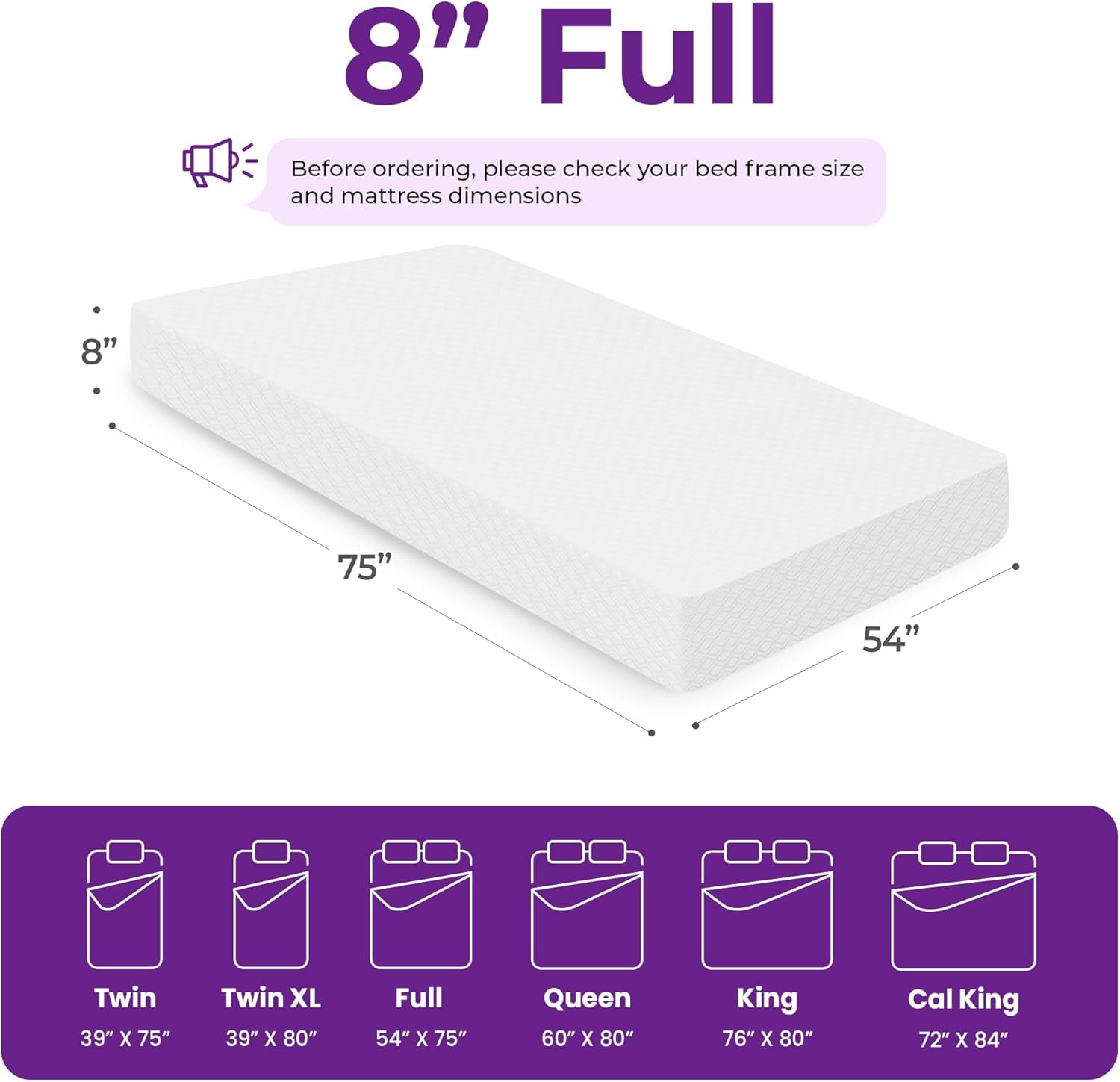 8 Inch Full Cooling Gel Memory Foam Mattress for Cool Sleep Medium Firm CertiPUR-US Certified Mattress in a Box Pressure Relief Removable Cover No Fiberglass (Full, 8 in) - Grand Goldman