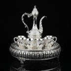 8 Pcs Exquisite Turkish & European-style antique wine set with 6 glasses carafe and tray perfect for weddings high-quality Turkish craftsmanship with intricate gold decorations and jewels ideal for elegant home decor and special celebrations - Grand Goldman