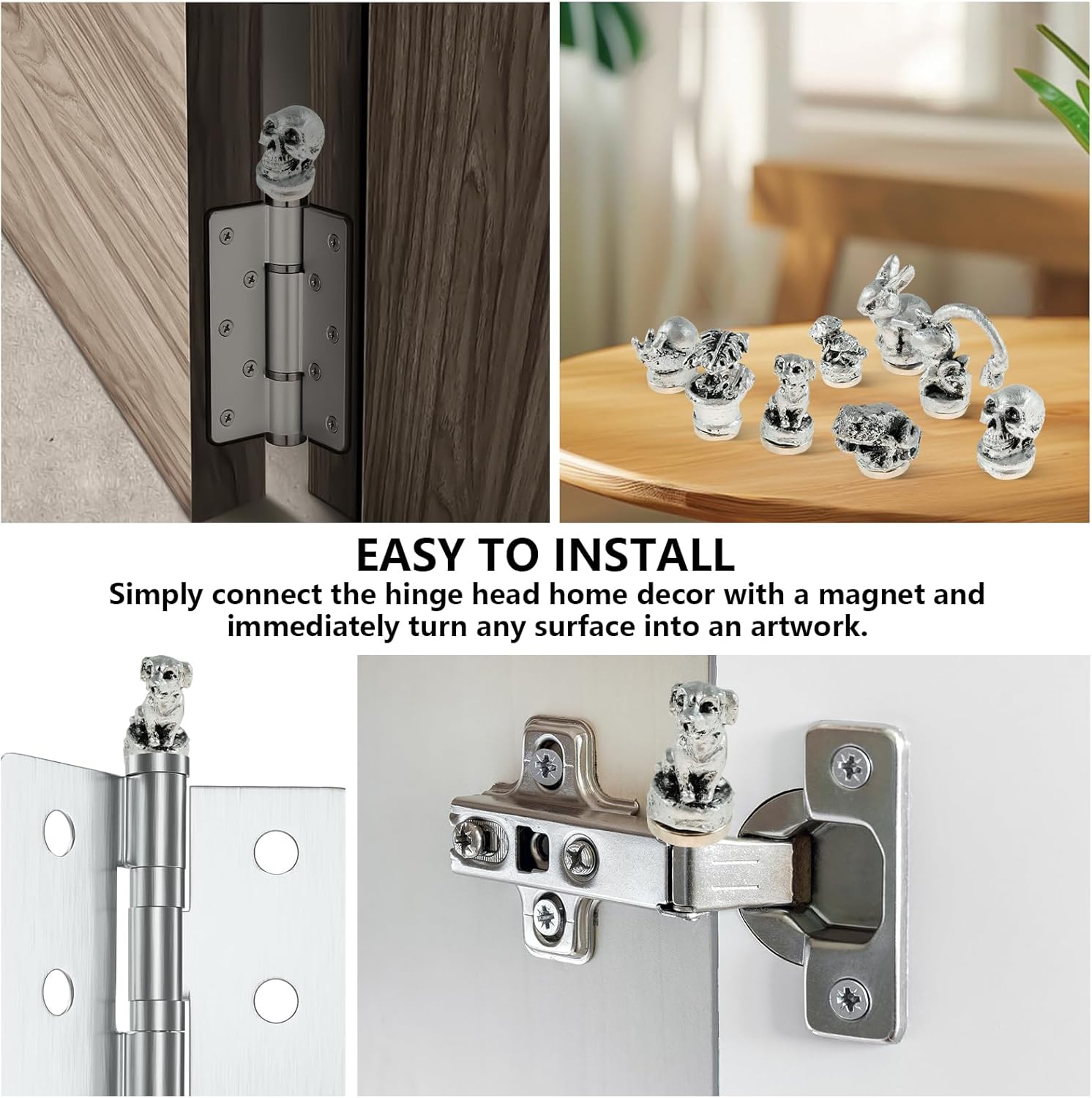 8 Pcs Hinge Head Home Decoration, Vintage Door Hinge Heads Decorative Topper, Bronzed/Silver Magnetic Hinge Head Toppers, Door Hinge Pin Topper for Animals Lovers (Silver) - Grand Goldman