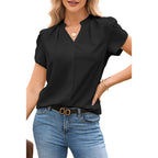 Solid Color Pullover V-neck Chiffon Shirt For Women