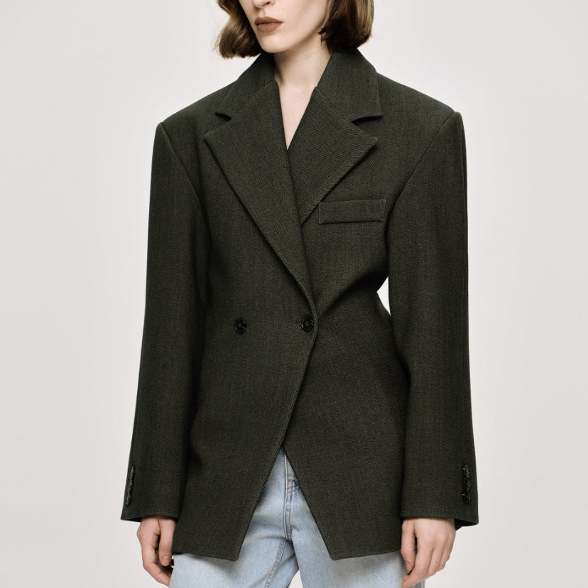 Autumn And Winter Women's Suit Advanced Static Luxury Elegant Lapel Baggy Coat
