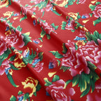 Red Chinese Style Gorgeous Flowers Print Polyester Chiffon Fabric