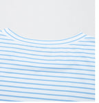 Sky Blue Stripe Floral Three Quarter Sleeves Patchwork Drop Shoulder Top