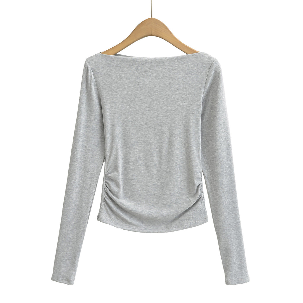 Pure Hot Girl Sexy Off-the-shoulder Pleated Long Sleeve