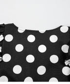 Black Polka Dot Print Ruffled Sleeve V Neck Blouse