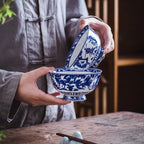 Blue And White Devil Valley Bowl Bone China High Foot Anti-scald Ceramic Home Night