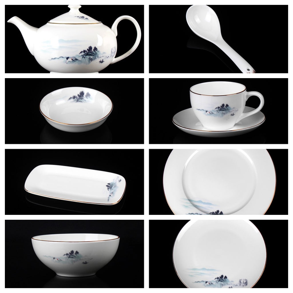 Bone China Tableware Set Chinese Household Daily Use Ceramic Bowls And Dishes Activities
