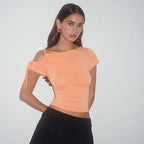 Irregular Strapless Lace-up Short Sleeve T-shirt Top