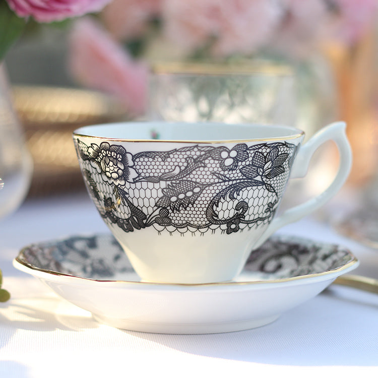 English Afternoon Tea Bone China Dessert Plate Black Lace