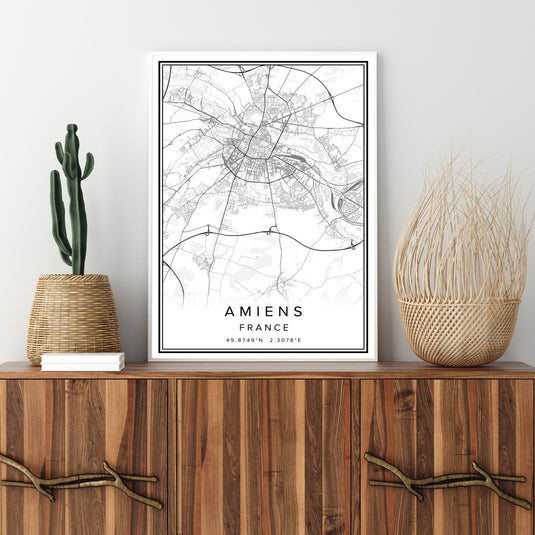 Printed Canvas Wall Poster French City Map