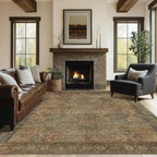 8x10 Area Rugs, Ultra-Thin Foldable Low Pile Machine Washable Rug, Lightweight Machine Washable Rugs for Living Room Bedroom, Sound Absorbing Vintage Sepia Rectangle Rug - Grand Goldman