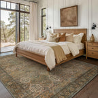 8x10 Area Rugs, Ultra-Thin Foldable Low Pile Machine Washable Rug, Lightweight Machine Washable Rugs for Living Room Bedroom, Sound Absorbing Vintage Sepia Rectangle Rug - Grand Goldman