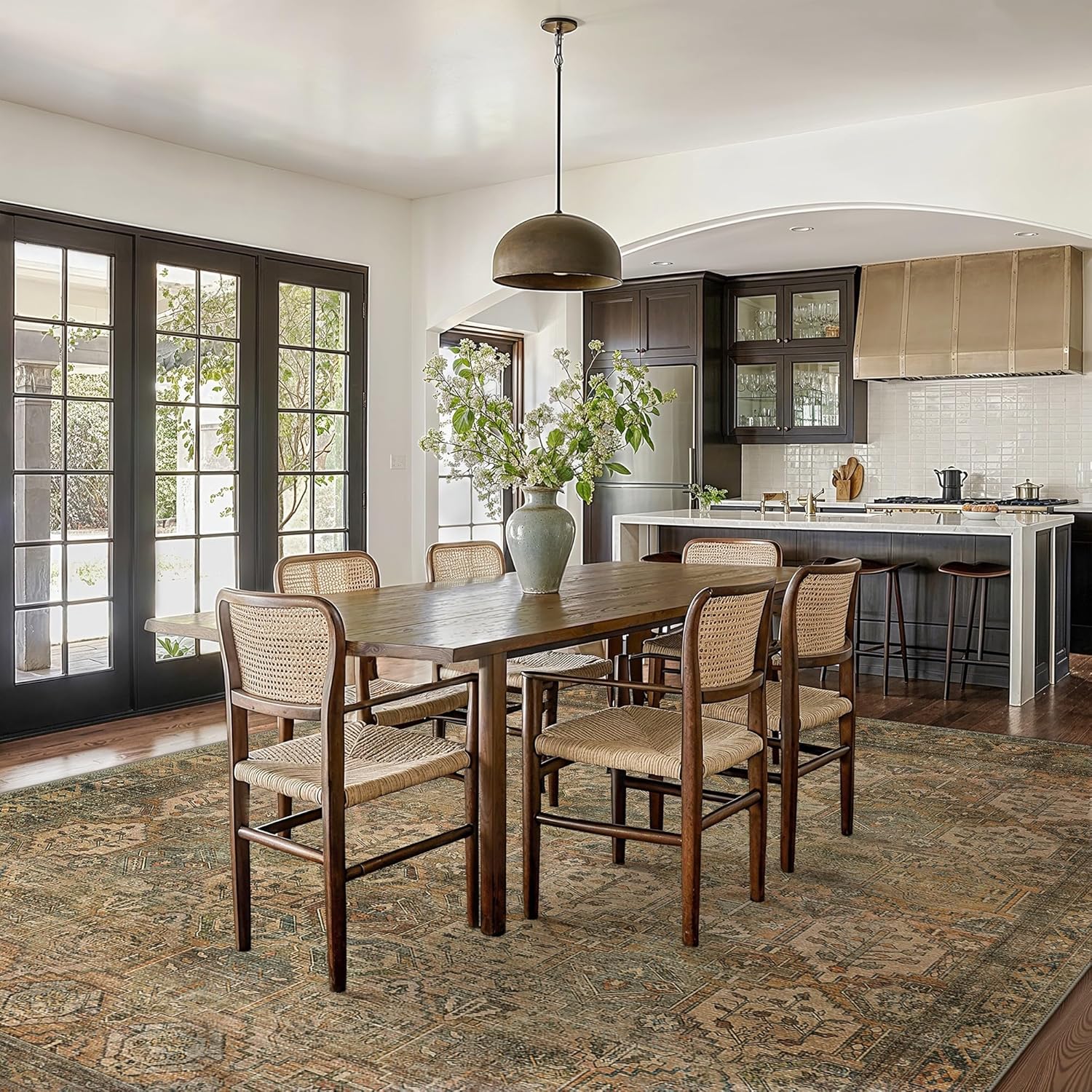 8x10 Area Rugs, Ultra-Thin Foldable Low Pile Machine Washable Rug, Lightweight Machine Washable Rugs for Living Room Bedroom, Sound Absorbing Vintage Sepia Rectangle Rug - Grand Goldman