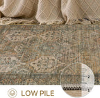 8x10 Area Rugs, Ultra-Thin Foldable Low Pile Machine Washable Rug, Lightweight Machine Washable Rugs for Living Room Bedroom, Sound Absorbing Vintage Sepia Rectangle Rug - Grand Goldman
