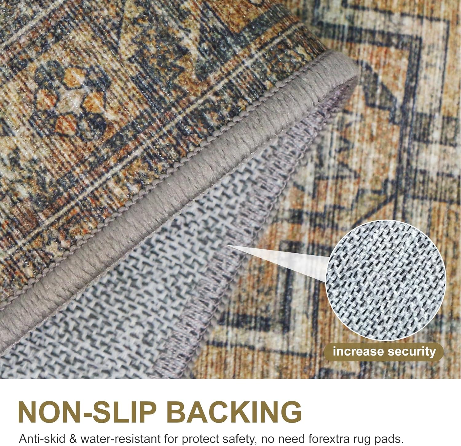 8x10 Area Rugs, Ultra-Thin Foldable Low Pile Machine Washable Rug, Lightweight Machine Washable Rugs for Living Room Bedroom, Sound Absorbing Vintage Sepia Rectangle Rug - Grand Goldman