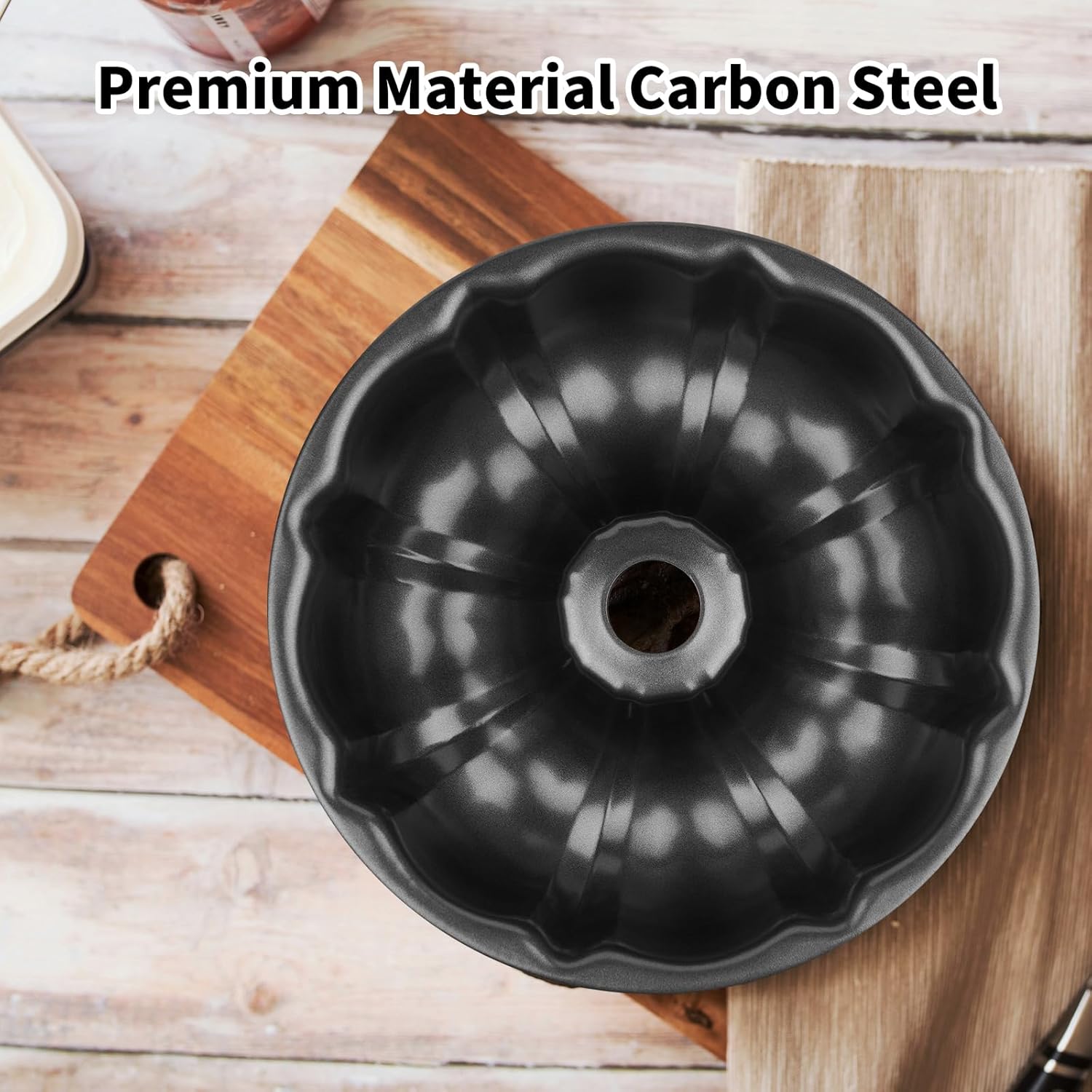 9.5’’ Non-stick Cake Pan, Heavy Duty Carbon Steel Fluted Tube Round Cake Baking Pan,Pound Cake Pan, Buntz Cake Pan, Tube Bakeware, Cake Mold, Baking Mold for Jello,Gelatin,Chocoflan,Flan - Grand Goldman
