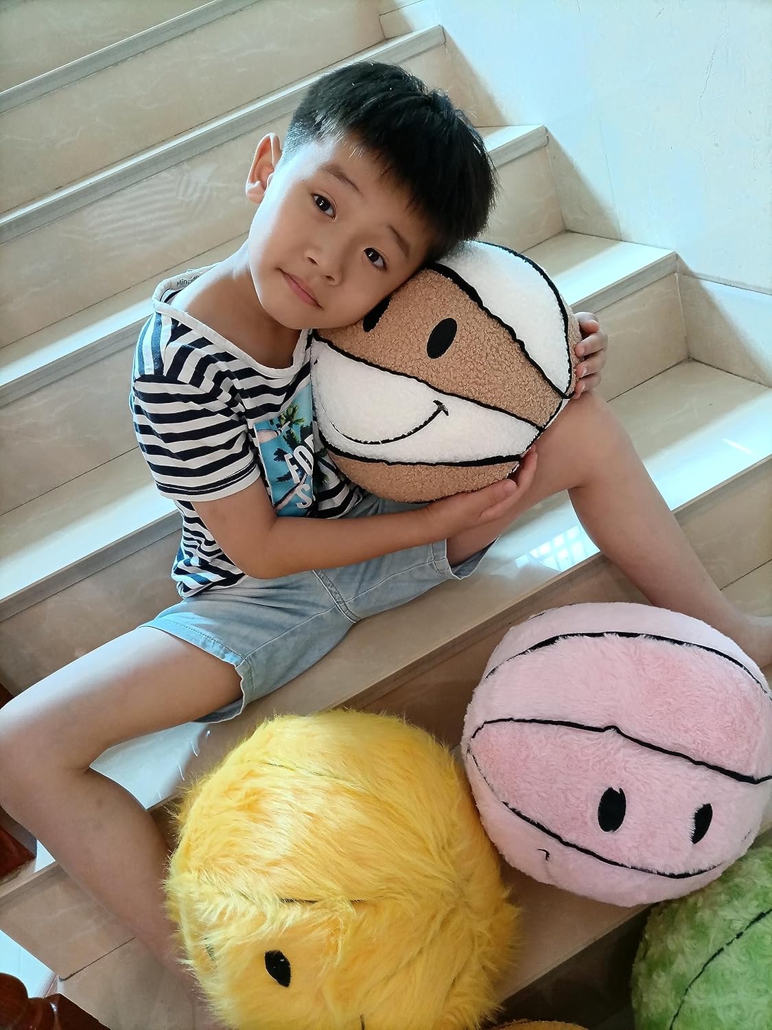 9.8 inch Simple Basketball Pillow Plush Gift Halloween Funny Expression Children's Room Decoration (Beige)…… - Grand Goldman