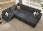 HONBAY Sectional Sleeper Sofa with Pull Out Bed, Sleeper Sectional Couch for Living Room, Sofa Bed with Storage Chaise, Velvet Black