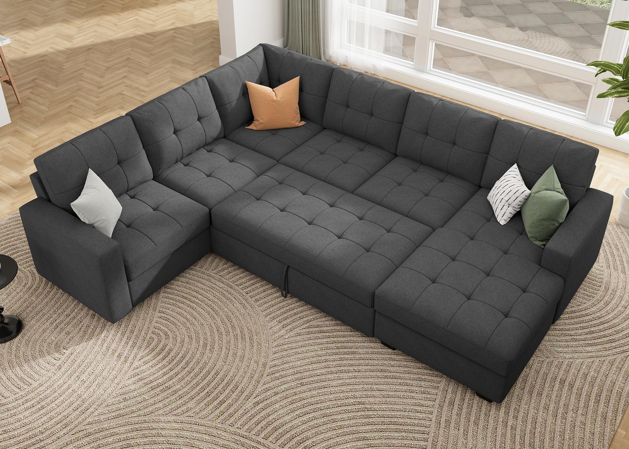 HONBAY Sectional Sleeper Sofa with Pull Out Bed, Sleeper Sectional Couch for Living Room, Sofa Bed with Storage Chaise, Velvet Black