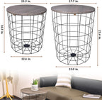 Nesting Table End Table Wire Basket Base with Wood Tops Side Table Set of 2, Gray