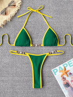 TASHEHE Women's Triangle Thong Bikini Set Sexy String Brazillian Two Piece Swimsuit Cute Bathing Suit - Green - Small