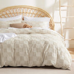 Housse de couette Boho Bedsure - Parure de lit Boho pour toutes les saisons, housse de couette jacquard shabby chic (gris, géométrique, king size, 104"x90")