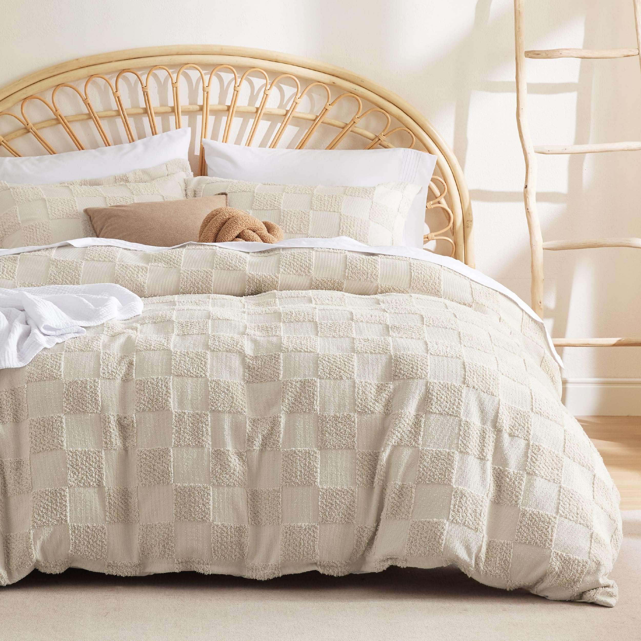 Housse de couette Boho Bedsure - Parure de lit Boho pour toutes les saisons, housse de couette jacquard shabby chic (gris, géométrique, king size, 104"x90")