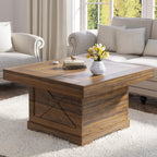 Coffee Table 31.5 in Rustic Center Table with X Design Wooden Pedestal for Living Room, Dark Oak Square Home Office Sofa Side Table for Small Space, Easy Assembly, Space-Saving