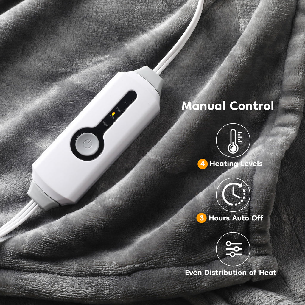 Elektrisch verwarmd deken 72" x 84" volledige maat flanellen stof met 4 verwarmingsniveaus & 10 uur automatische uitschakeling, ademend warm en wasbaar voor zacht en bed - lichtgrijs