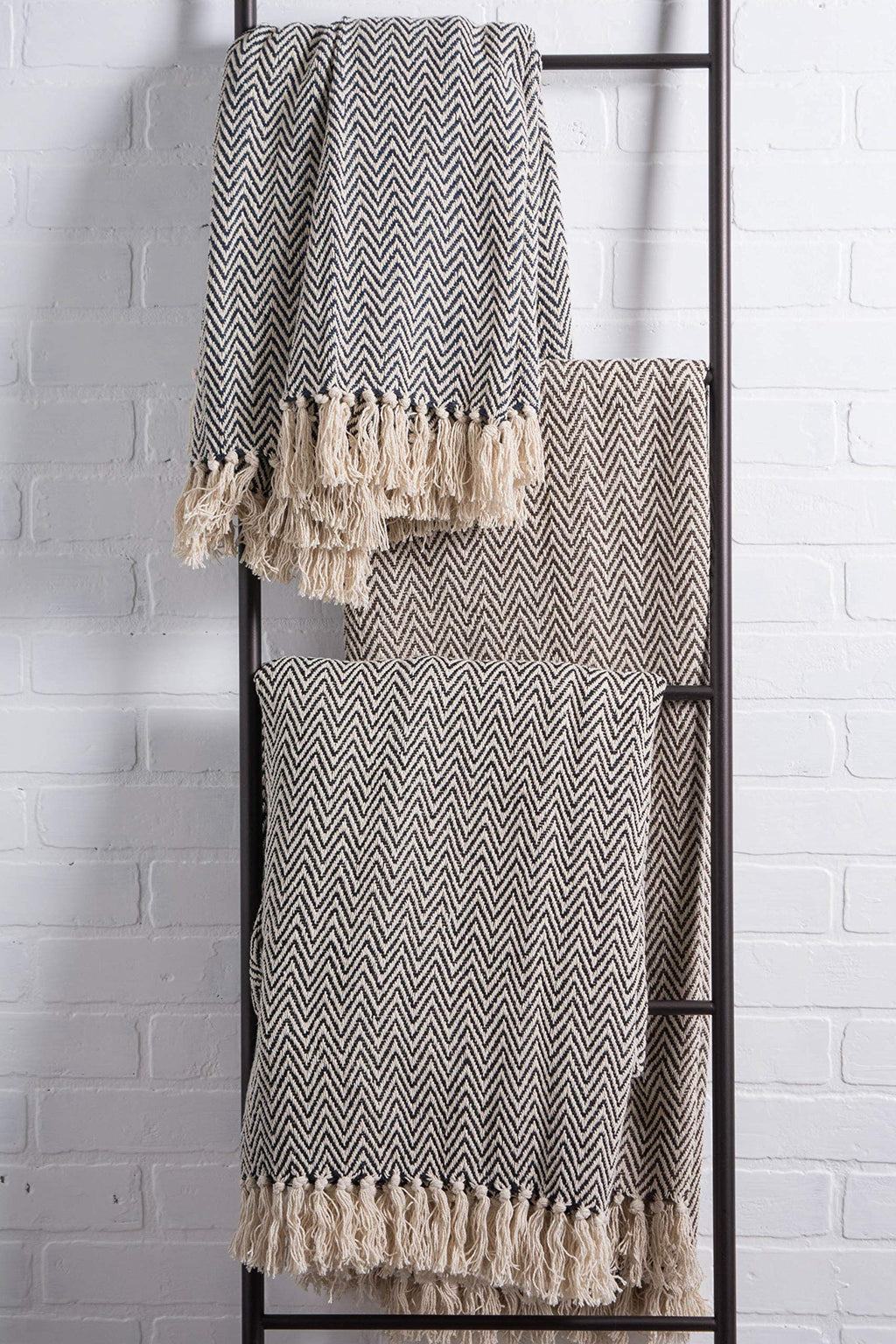 DII Chevron Throw Collection Handloomed Cotton, 50x60, Black