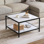 SAYGOER White Coffee Table with Storage 2 Tier Modern Suqare Coffee Tables for Living Room Small Faux Marble Center Table for Office Apartment Home, Easy Assembly