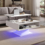 Square Lift Top Coffee Table with Storage, White Led Coffee Table for Living Room with Large Hidden Storage, 30.7" Wood Table Led Center Table for Dining Reception Room