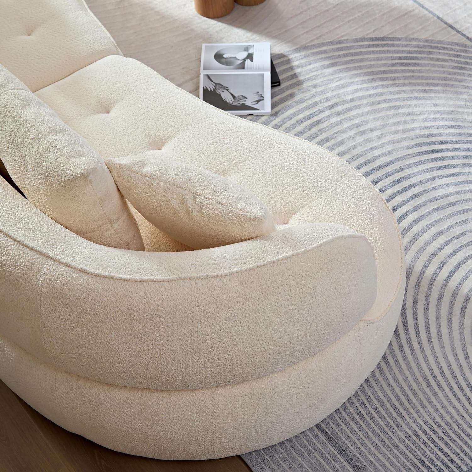 Modular Sectional Sofa,110” Modern Curved Sofa Couch,4 Seats Boucle Fabric Tufted Upholstered Sofas with 4 Pillows,Comfy Deep Seat Solid Wood Frame Couches for Living Room Bedroom Office Small Spaces