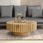 Round Coffee Table for Living Room Contemporary Wood Circle Fluted Coffee Table for Apartment, Easy Assembly ø31.49'', Wood Oak