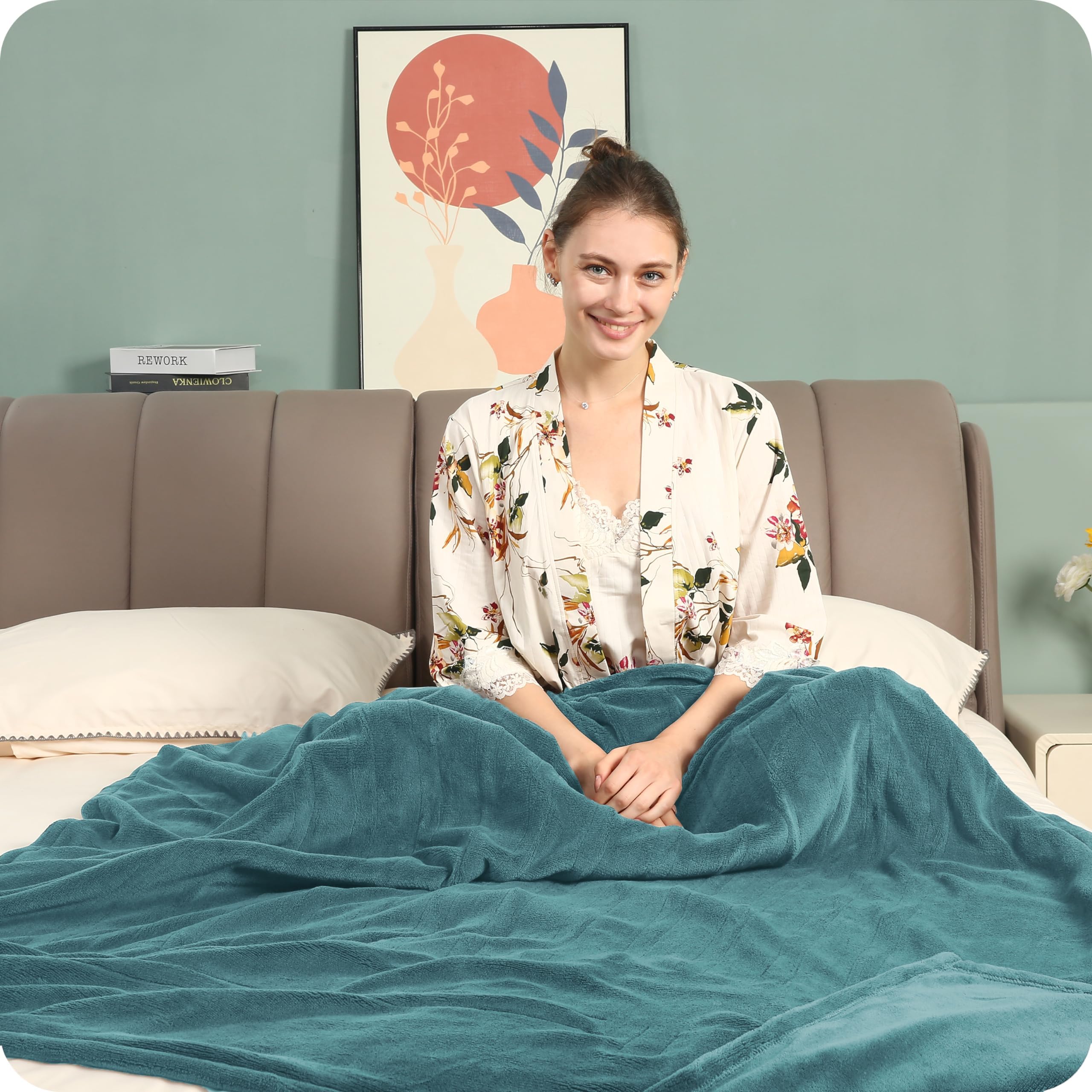 Couverture chauffante électrique DUODUO 72"x84" en polaire corail chaude avec 4 réglages de chaleur et arrêt automatique de 10 heures Protection contre la surchauffe - Gris 