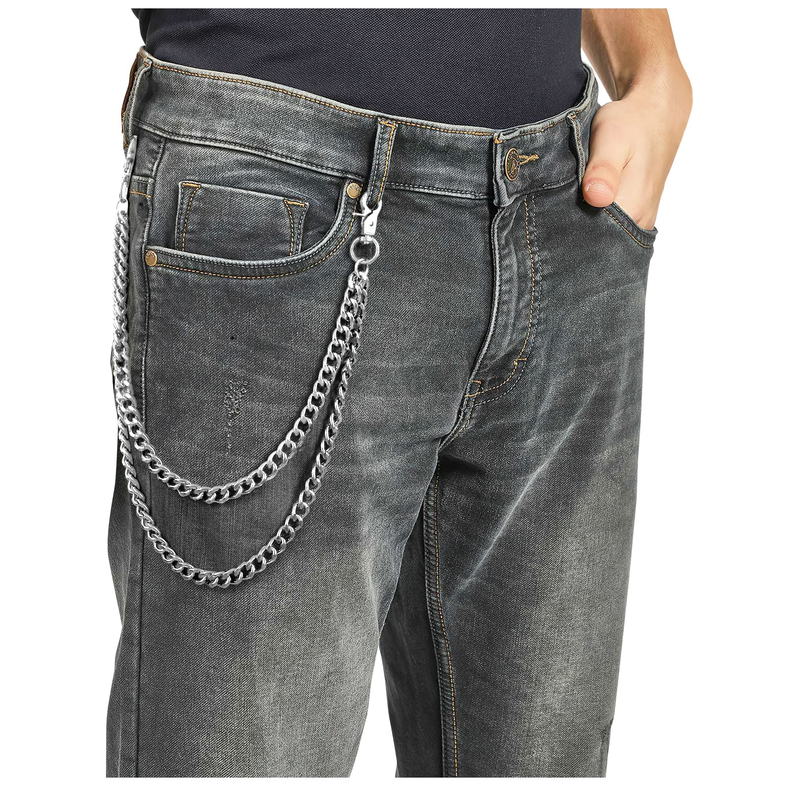 WERFORU Men Women Heavy Duty Wallet Chain Hip Hop Punk Jeans Chain Biker Motorcycle Keychain, Silver