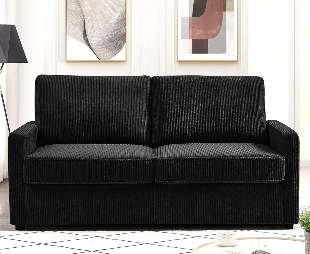 Reversible Sleeper Sofa Bed with Comfortable Memory Foam Mattress, Convertible Corduroy Full Size Pull Out Couch for Living Room, Space Saving Furniture, 70" Wide, Rounded Arms, Dark Green