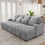 Oversized U-Shaped Sleeper Sectional Sofa Modern Fluffy Corduroy Upholstered Corner Convertible Sofabed with Pull Out Sleeper Couch Bed ,Storage Left Chaise and Pillows for Living Room Furniture Sets