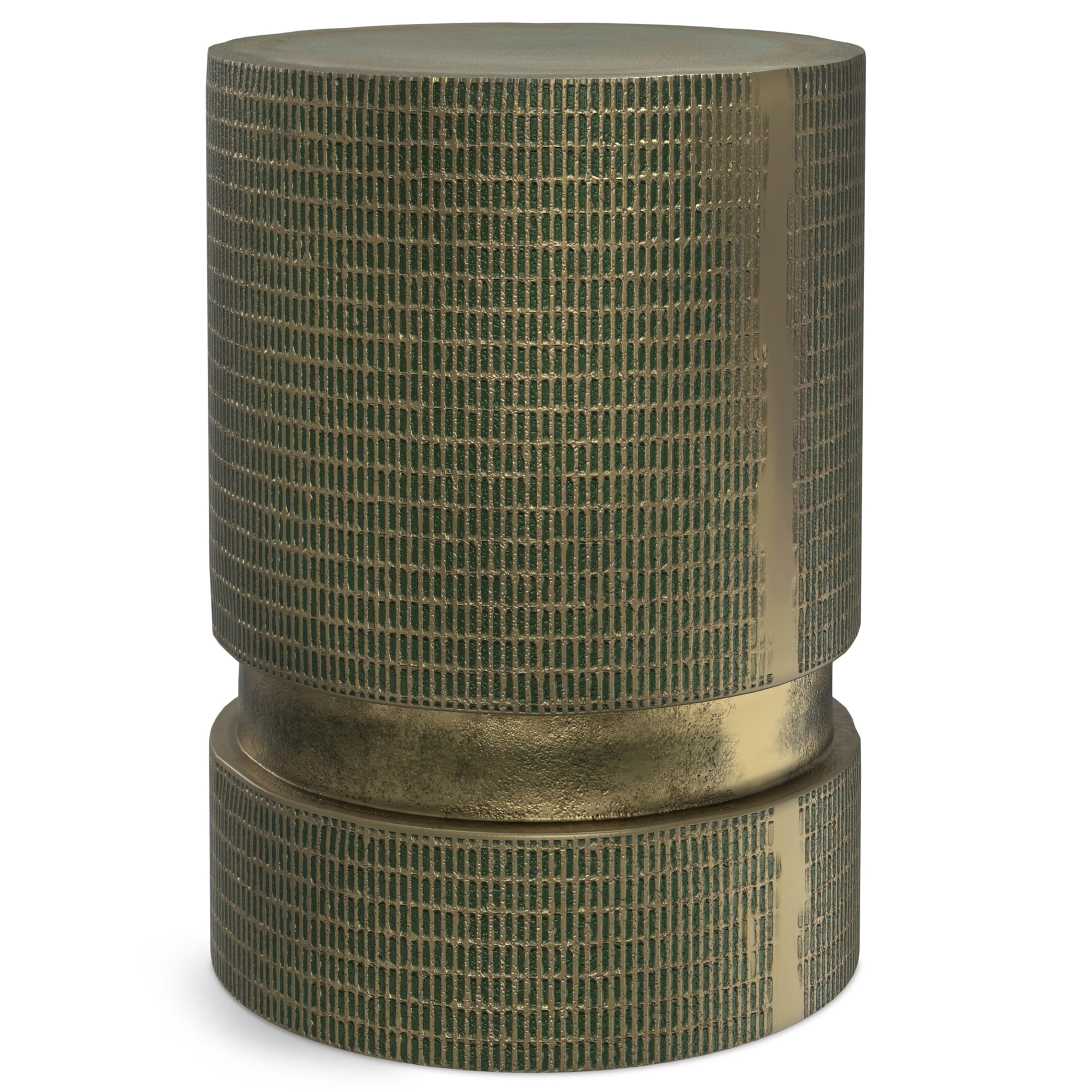 SIMPLIHOME Johnsen Metal Table - 15 inch Wide Solid Iron Drum Accent Table in Antique Copper with Tribal Pattern, Round Boho End Table for Living Room, Bedroom, or Home Office, Fully Assembled