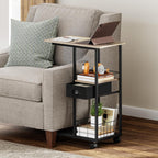 Rolling C Shaped Side Table with Storage Drawer, Ivory Portable Desk on Wheels, Bedside Table for Sofa Couch & Bed, Small Overbed Laptop Desk, Mobile Coffee End Table for Bedroom Living Room Dorm