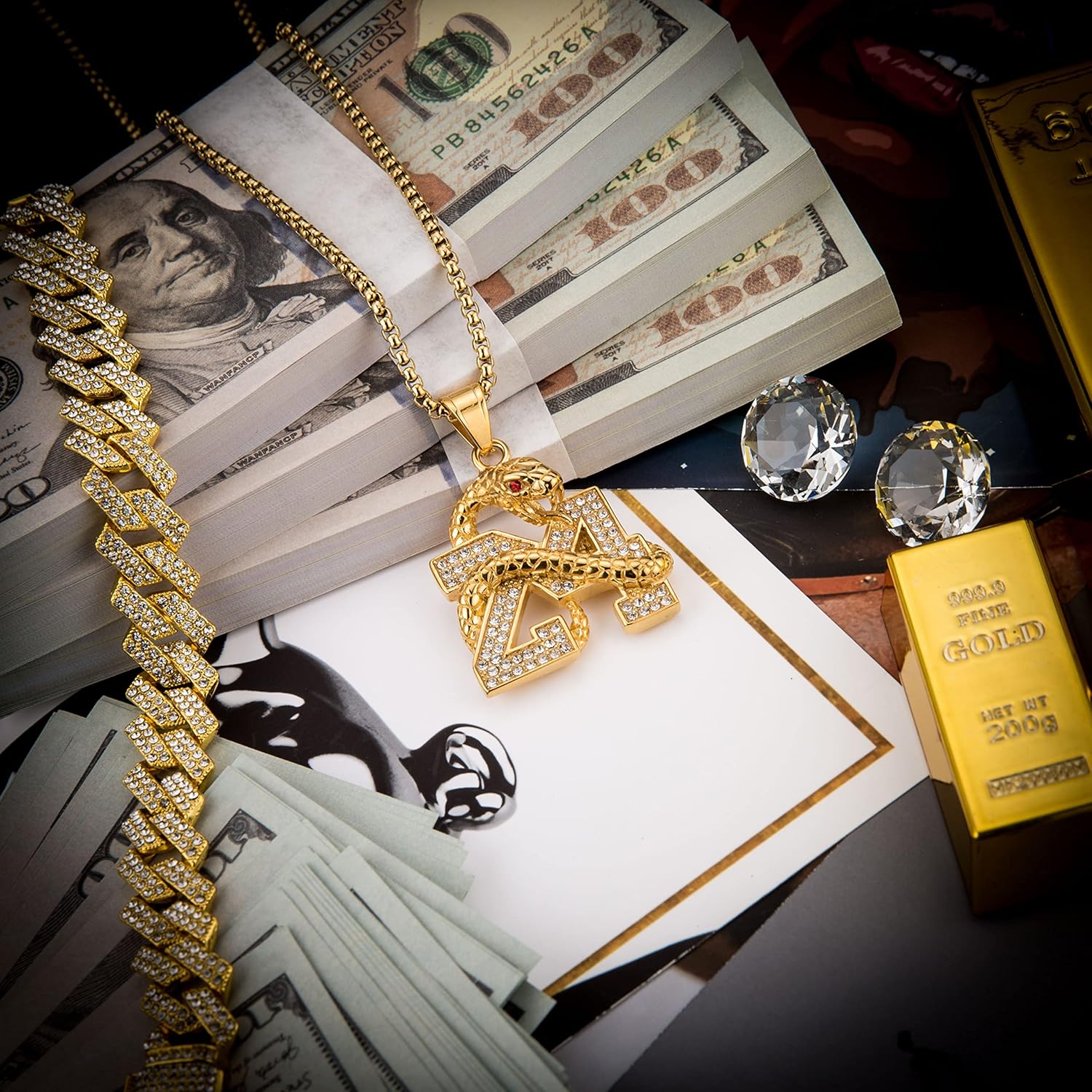 AsAlways 18K Gold Plated Memorial 24 Legend Basketball Number Pendant Inlay CZ Hip Hop Rock Punk Totem Amulet Charm Snake Necklace Gift Jewelry