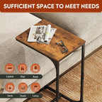 WLIVE C Shaped End Table, Small Couch Side Tables with Metal Frame That Slide Under, Sofa Table TV Tray for Living Room, Bedroom, Rustic Brown
