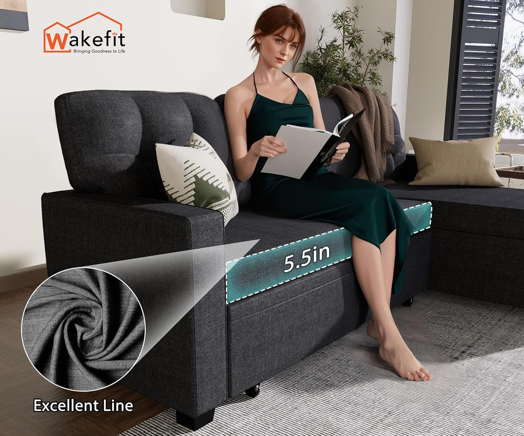 Reversible Sectional Sofa Couch, Sleeper Sofa Bed with Storage Chaise Pull Out Couch for Living Room | Hidden Stroge | Pull Out Bed | Removable Backrest | Linen Fabric, DeepGrey