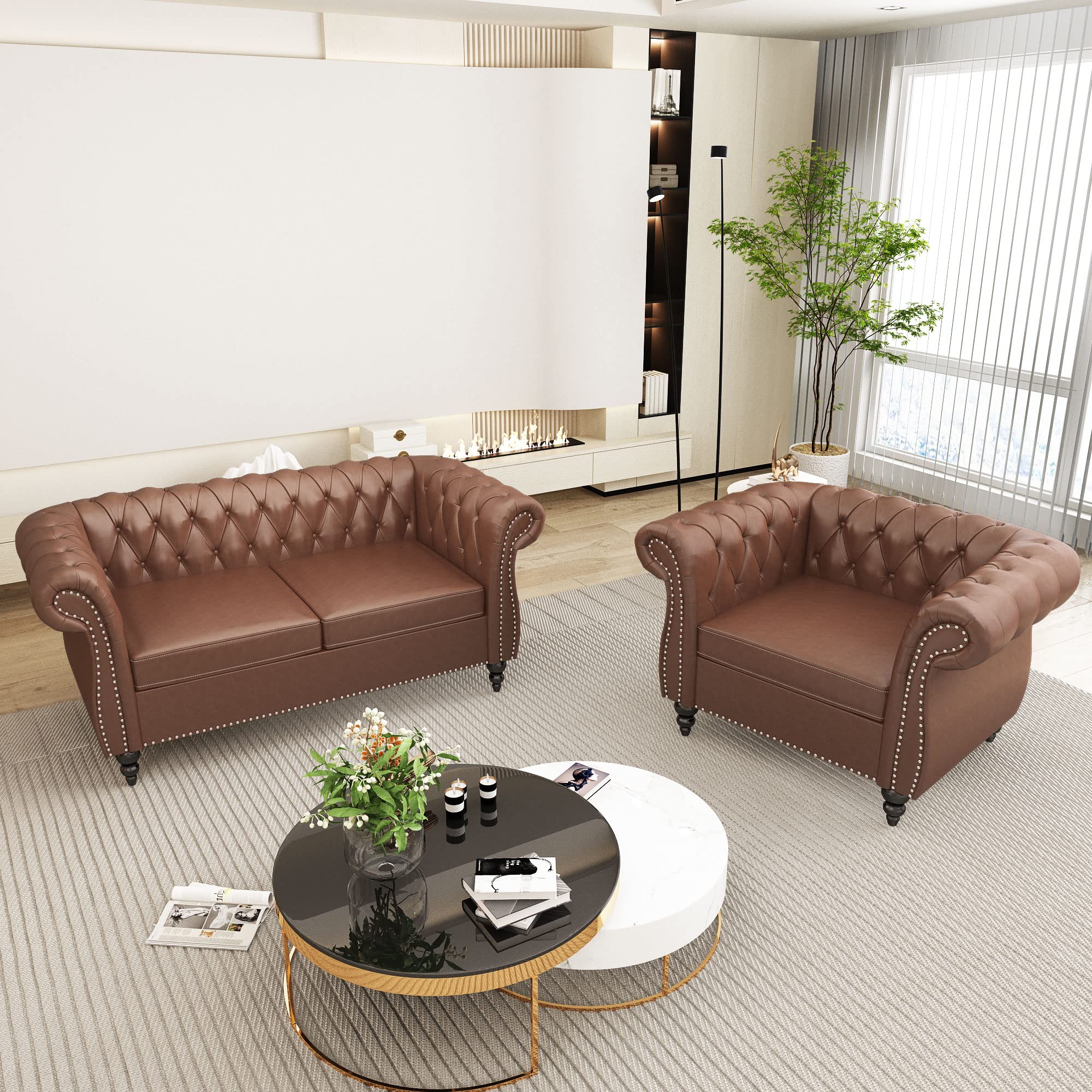 AVZEAR 3-Piece Living Room Sectional Sofa Set, Green Velvet Couch Upholstered Sofa Modern Sofa Couches Set Style Button Tufted, Velvet Chesterfield Sofa for Living Room Apartment, 1+2+3 Seat Green