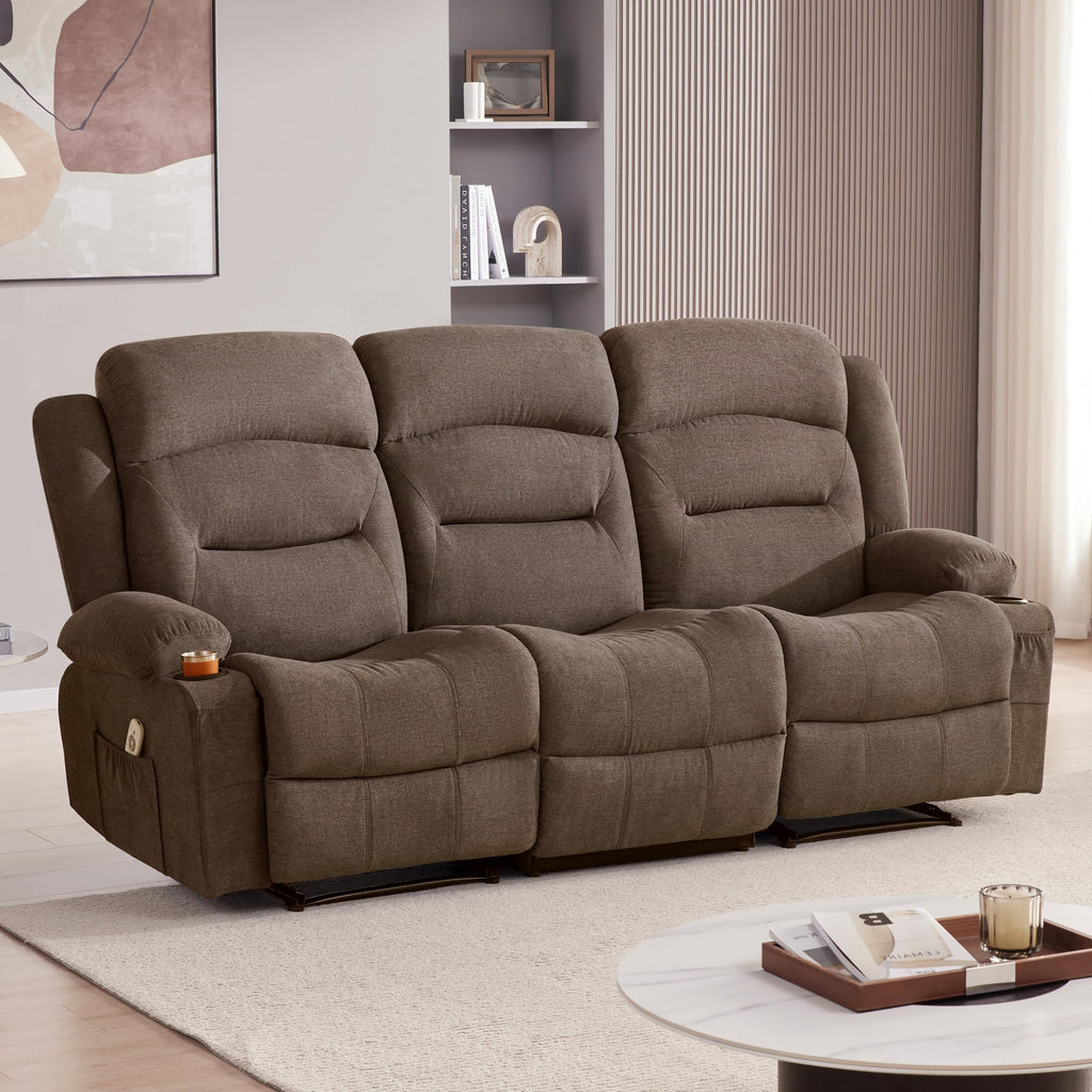 Oversized Recliner Loveseat with Heat and Massage, Wall-Hugger Reclining Sofa with Cup Holders and USB Port, Big Large 2-Seater Double RV Recliner Loveseat for Living Room (Fabric, Grey)