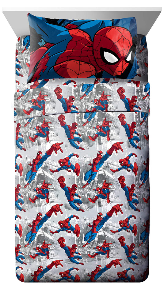 Jay Franco Marvel Spidey and His Amazing Friends Team Spidey Twin Size Sheet Set - 3 Piece Set Super Soft and Cozy Kid’s Bedding - Fade Resistant Microfiber Sheets (Official Marvel Product)